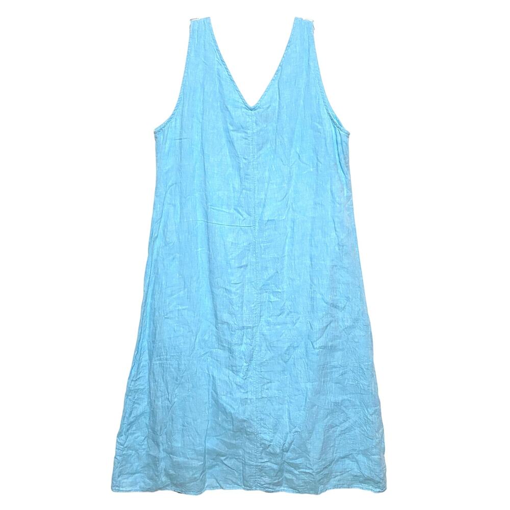 Talbots Blue Linen Sleeveless Dress Womens 16 V Neck Summer Lightweight Coastal - Picture 4 of 8